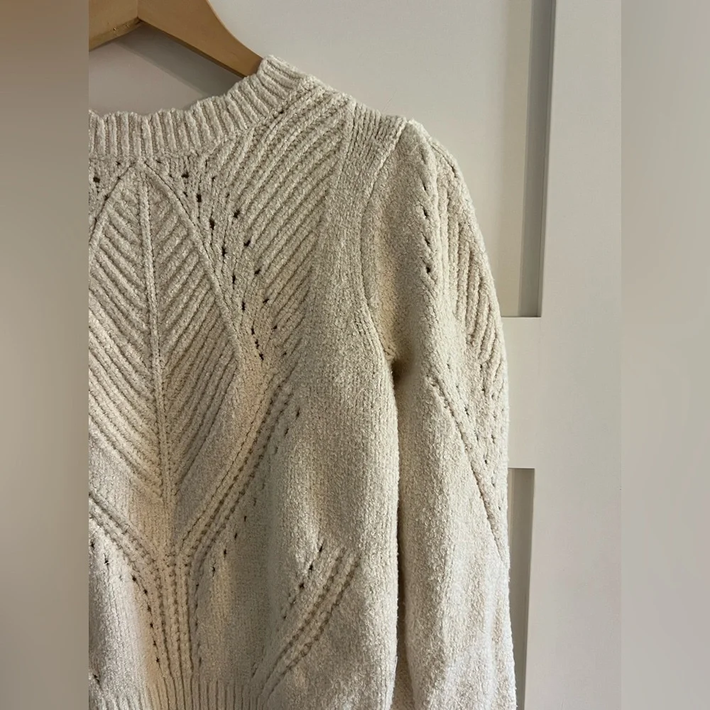 Anthropologie Cream Textured Crewneck Sweater